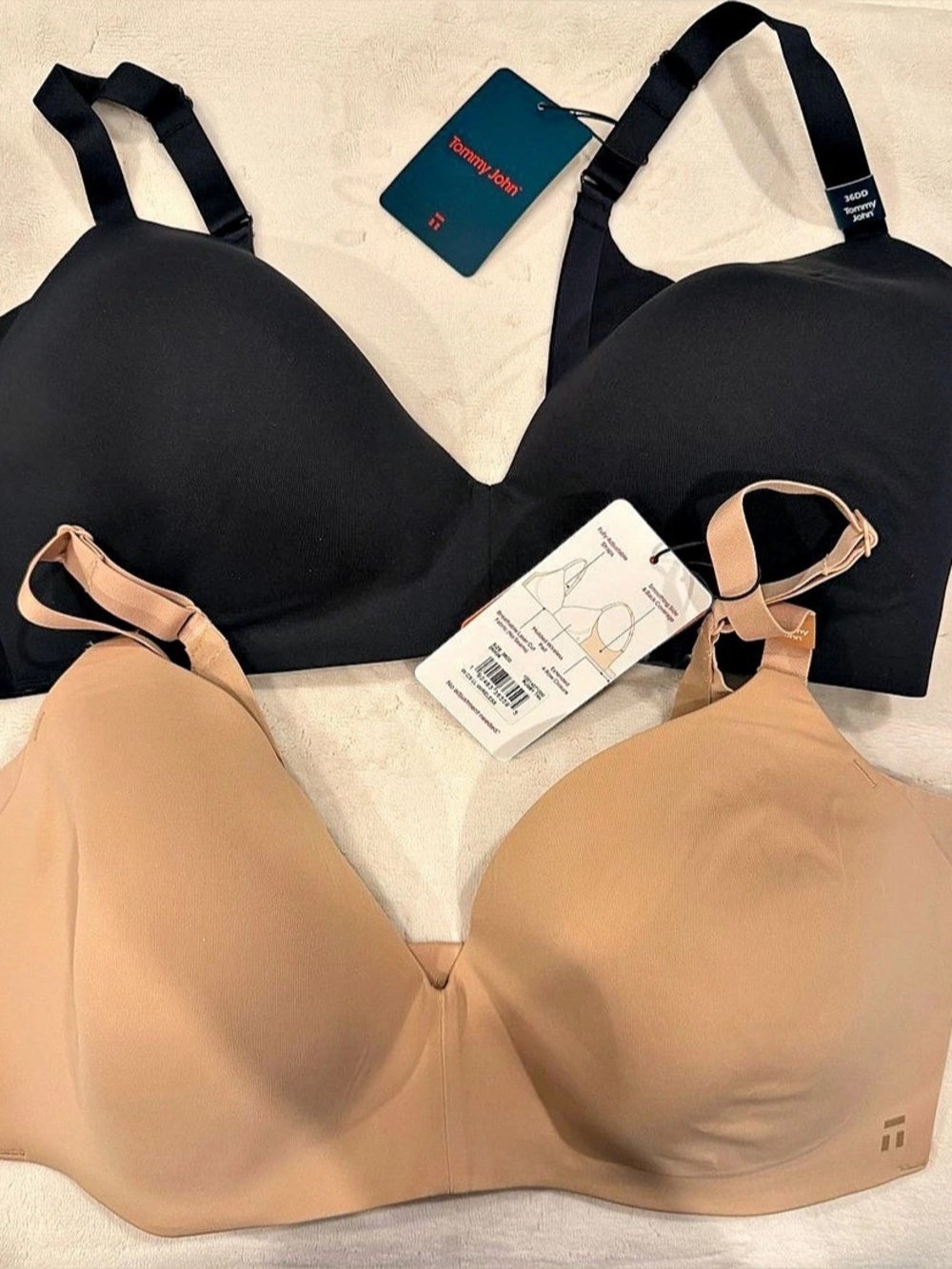 Lot of 2 Tommy John Comfort Smoothing Lightly Lined Wireless Bras 36DD NWT